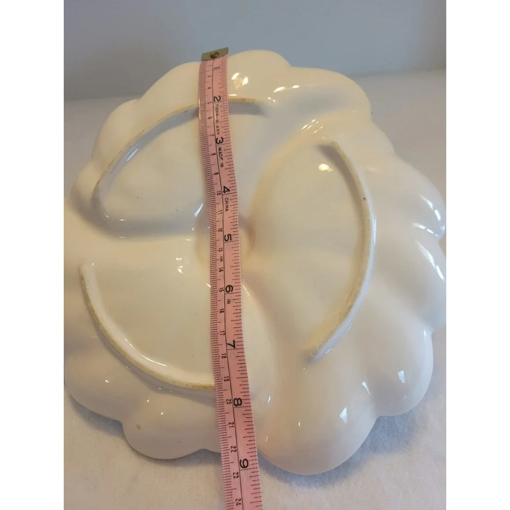 Vintage Green Leaf Divided Relish Dish w Handle MCM Candy Snack Tray‎